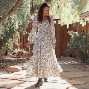 Christy Dawn Aimee Floral Smocked Maxi Dress Navy Vine NWT